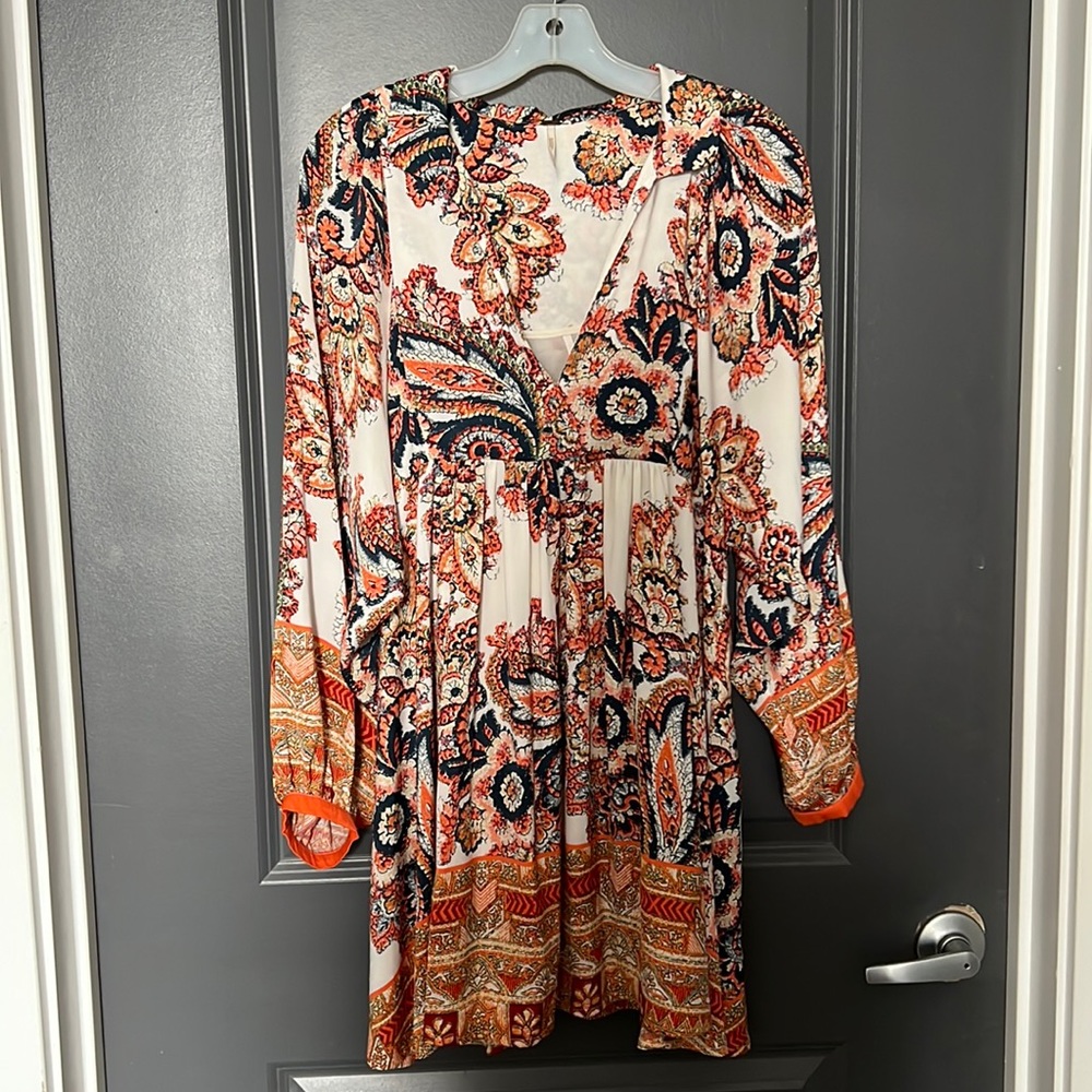 Free People Say You Love Me Mini Dress Size S Orange Combo Paisley